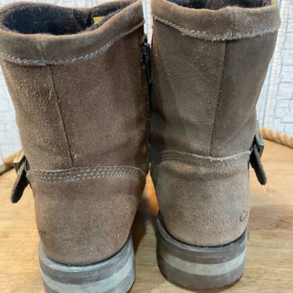 CAT Suede Moto Ankle Engineer Booties Harness Leather Tan Women's 8.5 - Picture 3 of 6